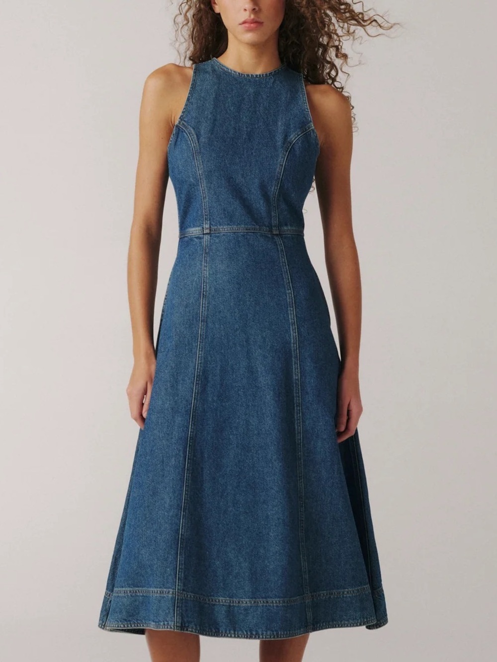 Warp + Weft Southern Belle Denim Midi Dress Blue Size M